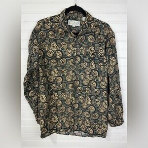 Vintage Natural Issue men’s 100% silk abstract design long sleeve shirt. Size L